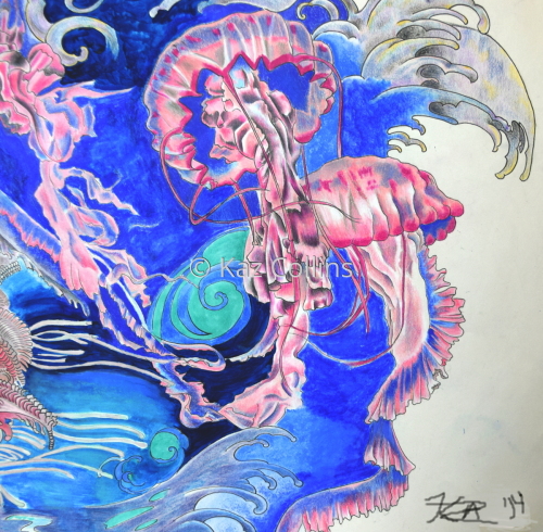 Jellyfish Fantasy Ocean Mixed Media